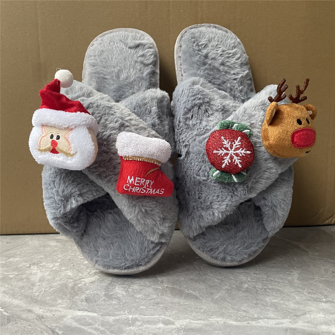 Dame fluffy pantofler med festligt julemotiv Stilla