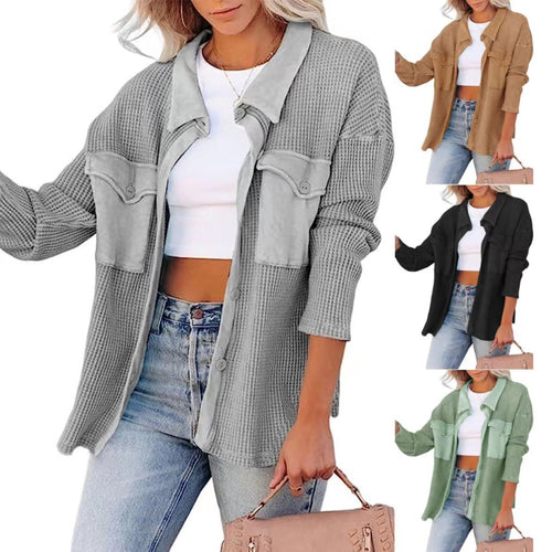 Dame oversized skjortejakke med tofarvet struktur og praktiske lommer Stilla