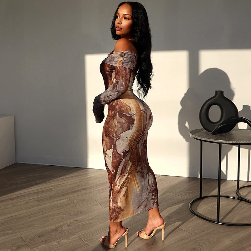 Dame Elegant Off-Shoulder Midi Kjole Stilla