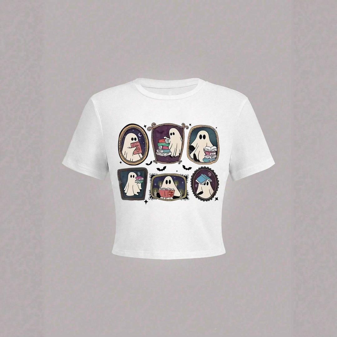 Dame Crop-T-Shirt med legende spøgelsesmotiv Skovae