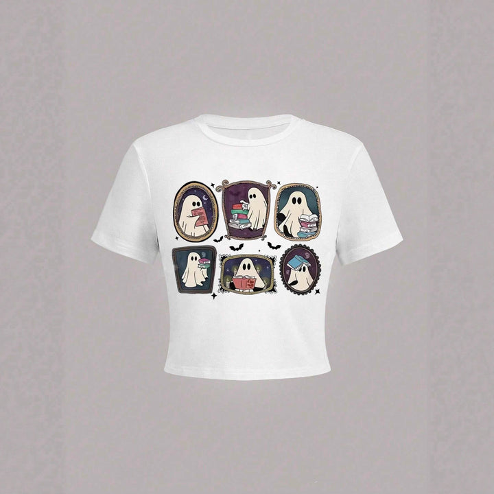 Dame Crop-T-Shirt med legende spøgelsesmotiv Skovae