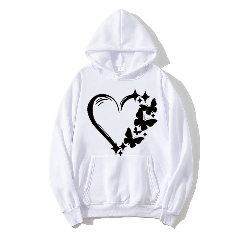 Kvindernes hoodie med kreativ hjerte- og sommerfugledesign Skovae