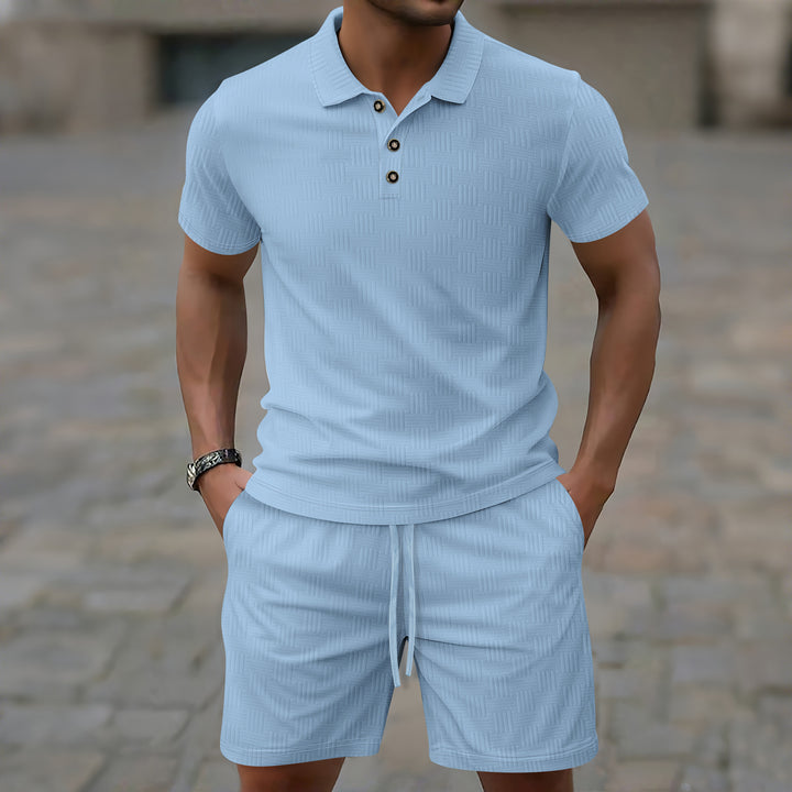 Herrer elegant kortærmet polo skjorte og shorts sæt Stilla