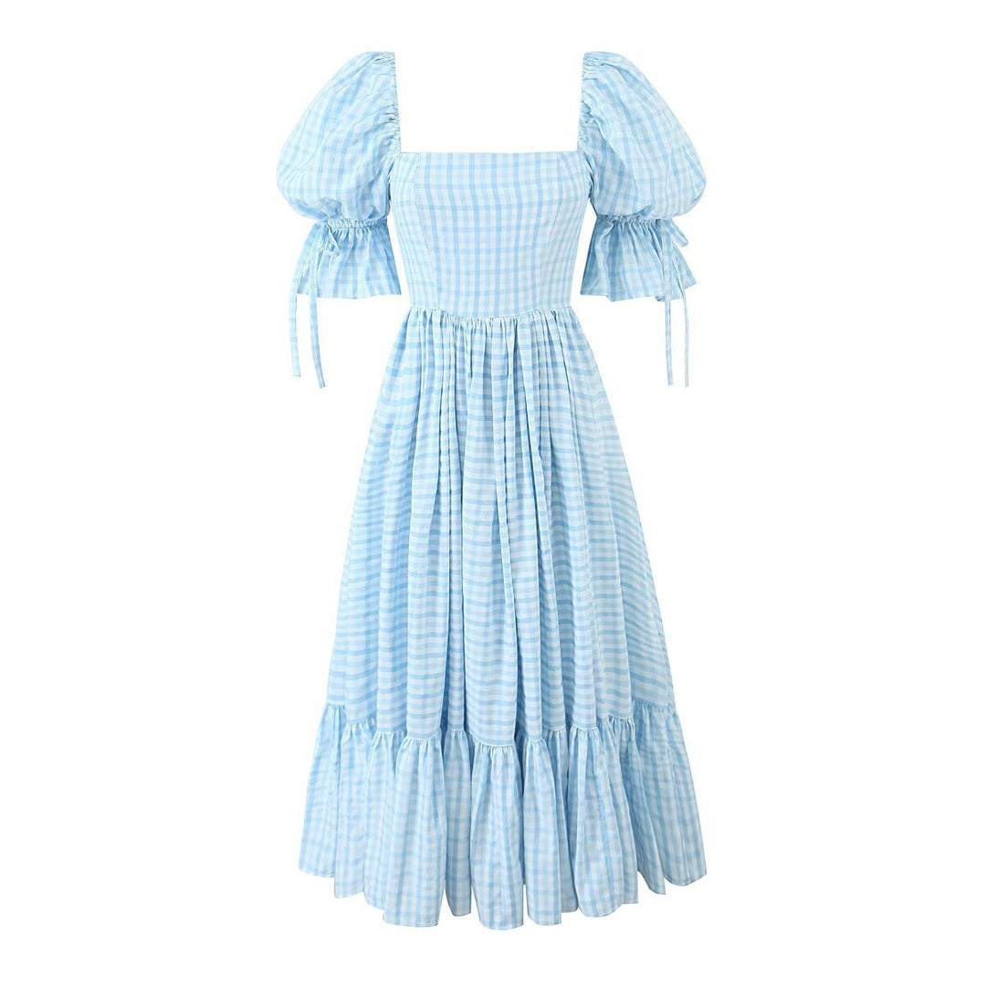 Femme Gingham Puffærmer Maxikjole med stufet Skørt Stilla