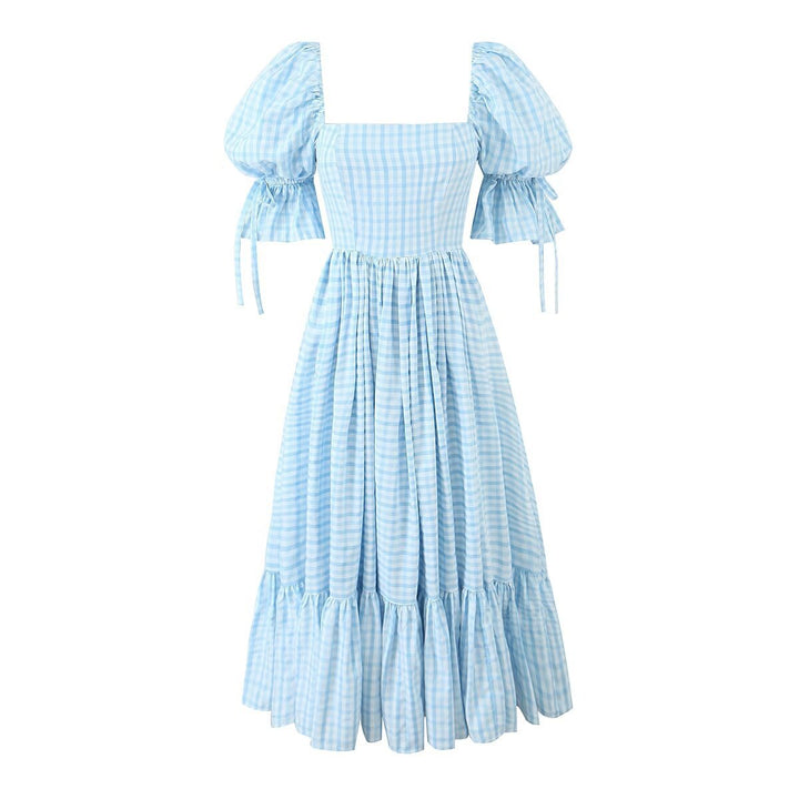 Femme Gingham Puffærmer Maxikjole med stufet Skørt Stilla