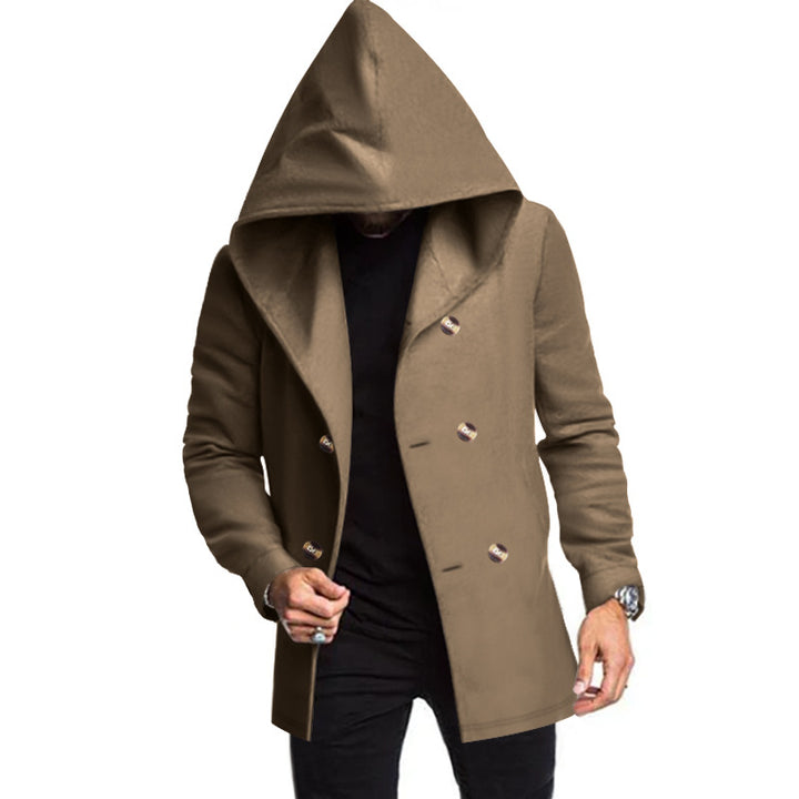 Herrernes fashionable hættefrakke med dobbelt knaplukning og elegante detaljer Stilla