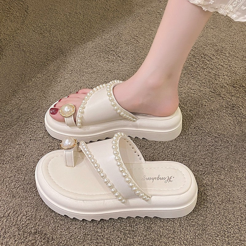 Dame mode plateau sandaler med elegante perleapplikationer Stilla