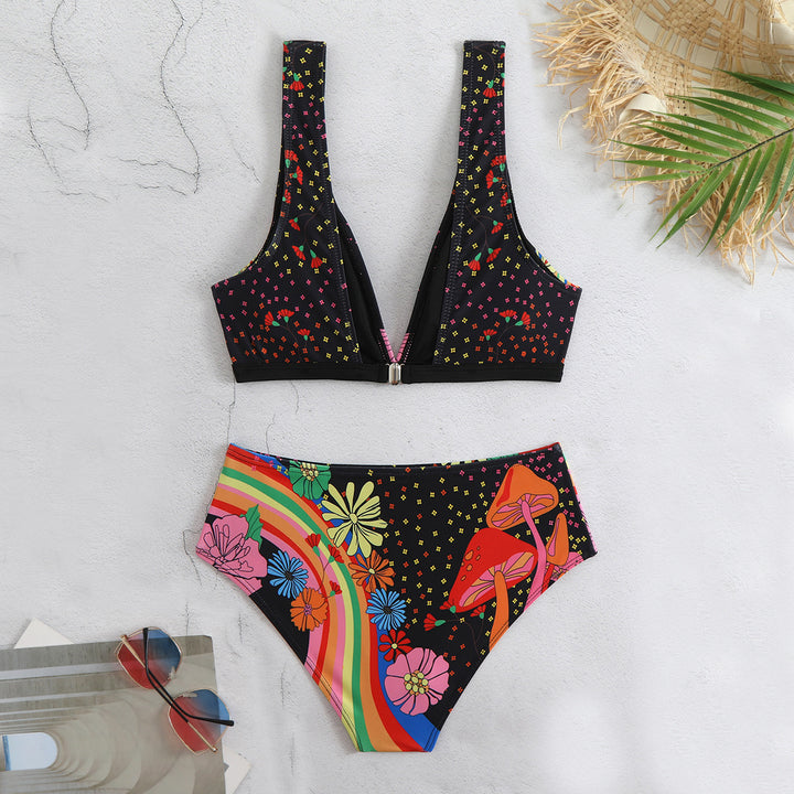Dame Bikini-sæt med farverigt blomsterdesign og højt skåret bund Stilla