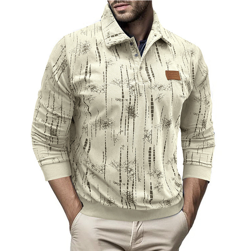 Herrer moderigtig sweater i struktureret design med krave og knapliste Stilla