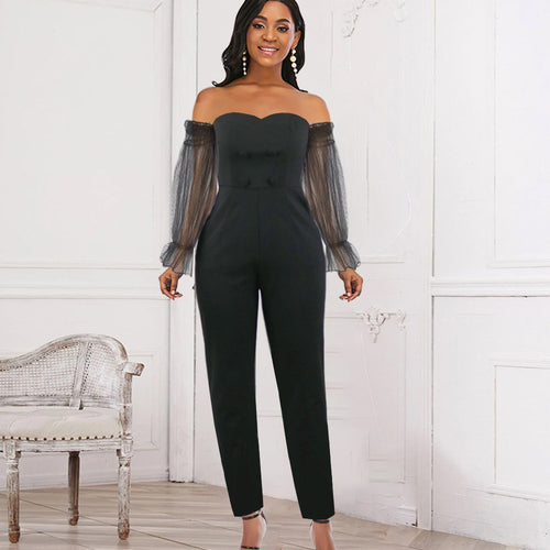 Dame elegant jumpsuit med transparente pufærmer Skovae