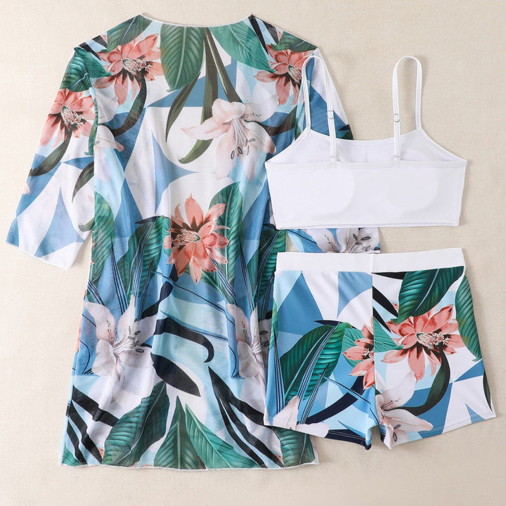Dame Strand-sæt med luftig kimono-jakke og afslappede shorts Stilla