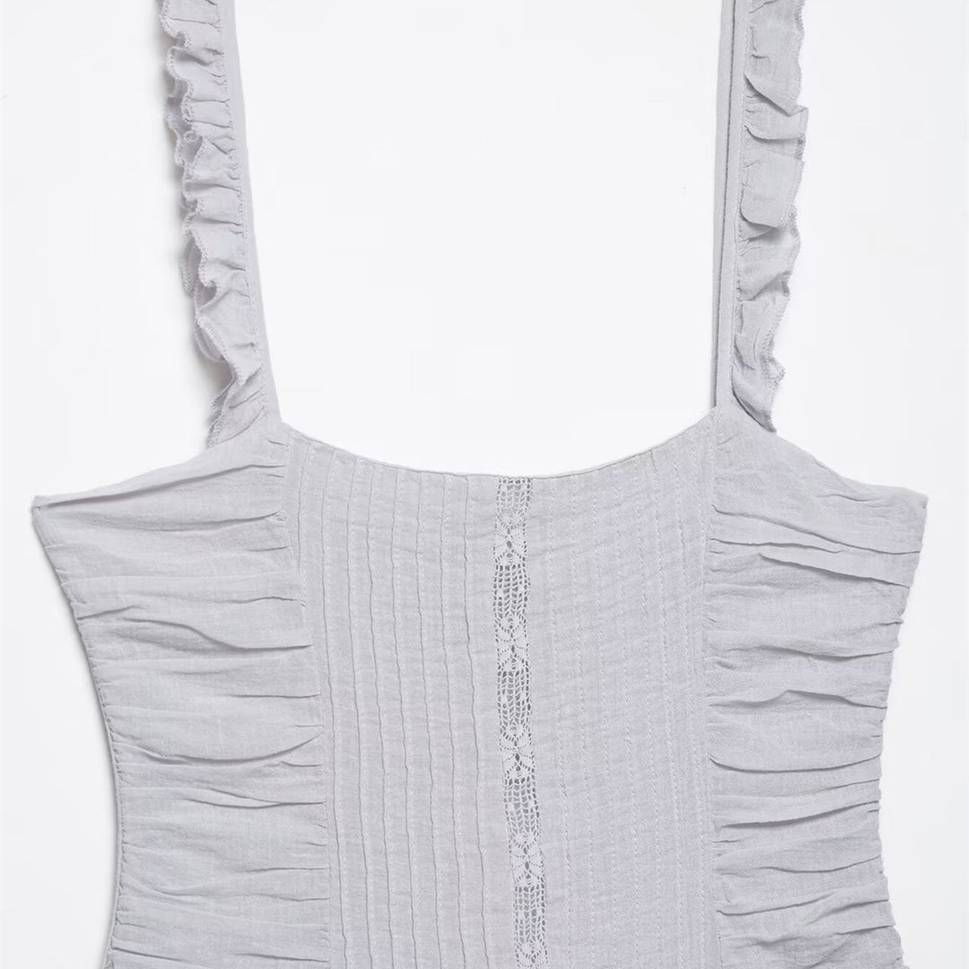 Damer let babydoll-kjole med ruffledetaljer og elastisk taljering Skovae