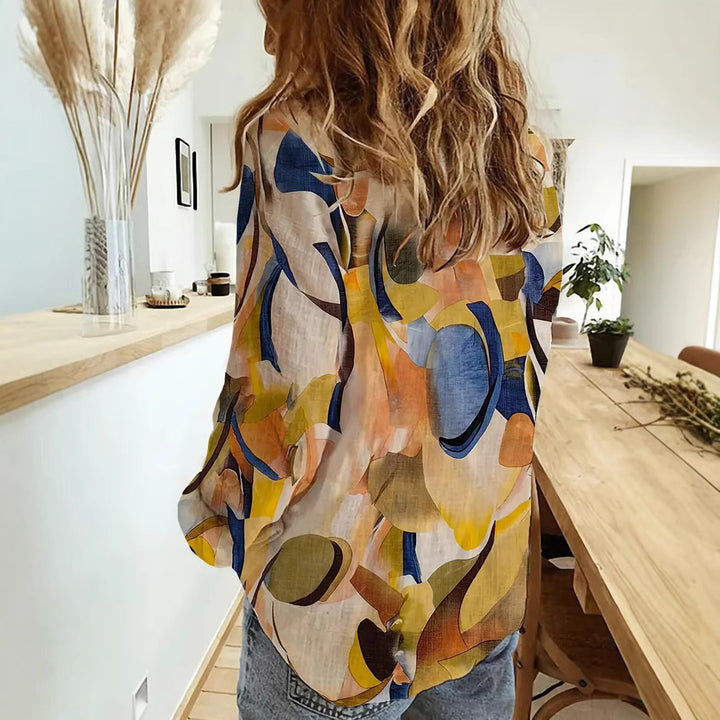 Dame fritidsbluse med moderne kunsttryk og løs pasform Stilla
