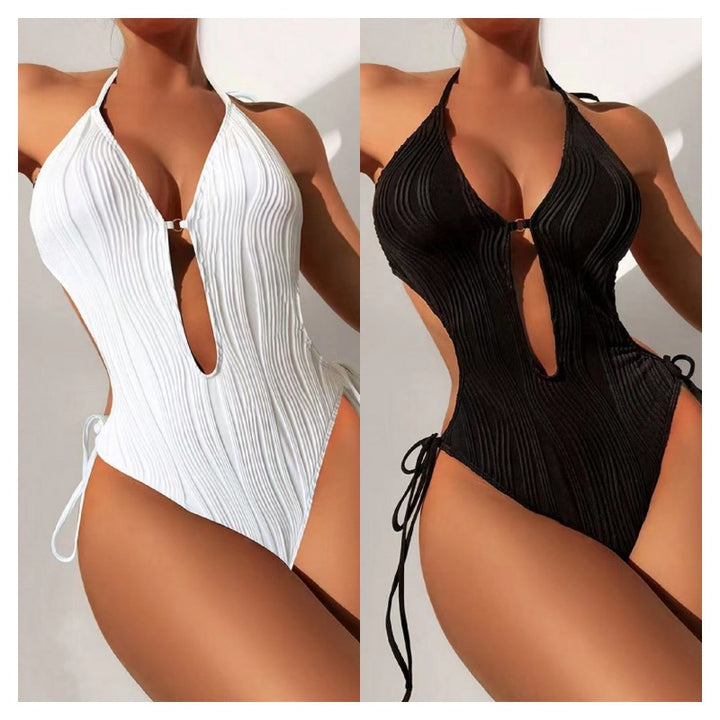 Dame High-Cut Ribbet Enstykke Badedragt Stilla