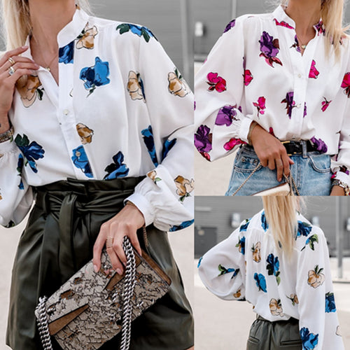 Damebluse med blomsterdesign og brede ærmer Stilla