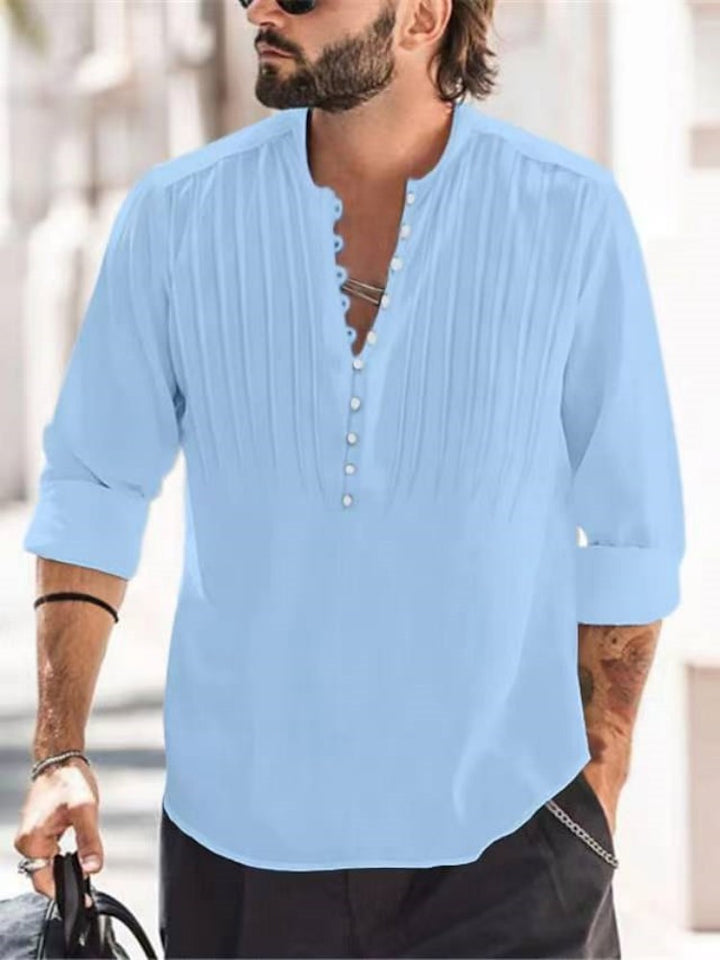 Herrer Elegant Button-Down Plisseret Skjorte Stilla