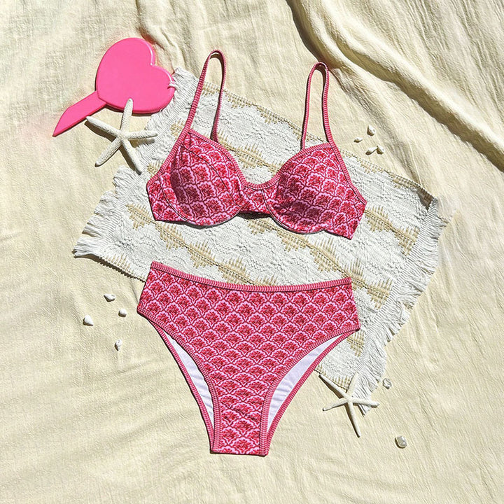 Dame højskåret bikini med polstret top og elastisk trusse Skovae
