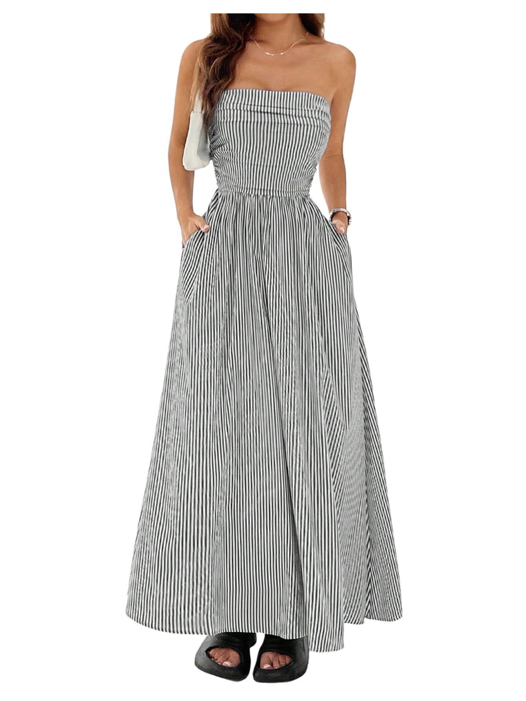 Dame maxikjole med off-shoulder snit og sidelommer Stilla