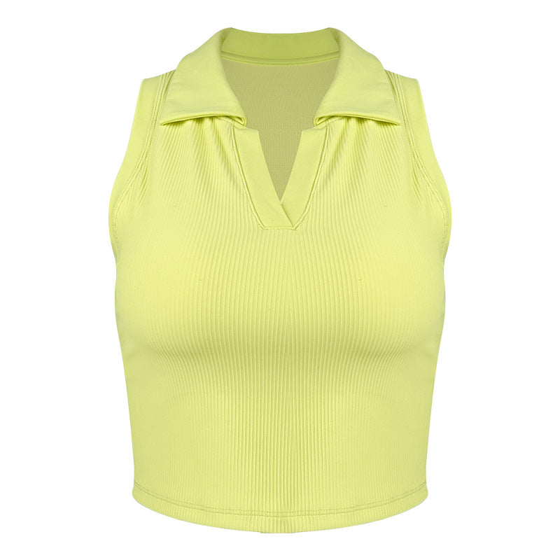 Dame sporty ærmeløs crop-top med elegant krave og innovativ tekstur Stilla