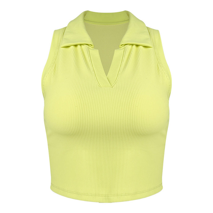 Dame sporty ærmeløs crop-top med elegant krave og innovativ tekstur Stilla
