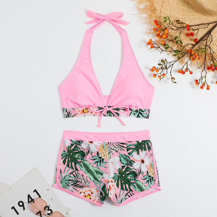 Dame bikini sæt med blomster mønster og aftagelig push-up BH Skovae