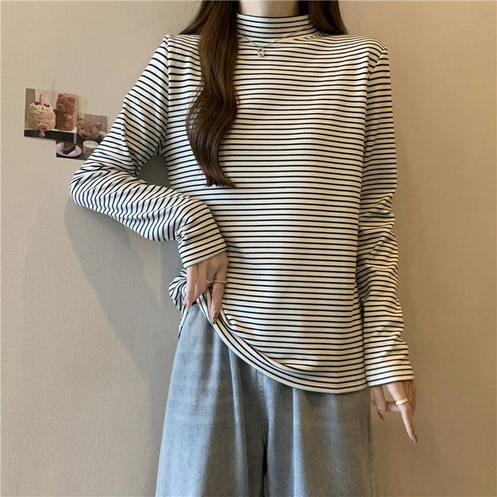 Femme Stribet Mock Neck Langærmet Top Stilla
