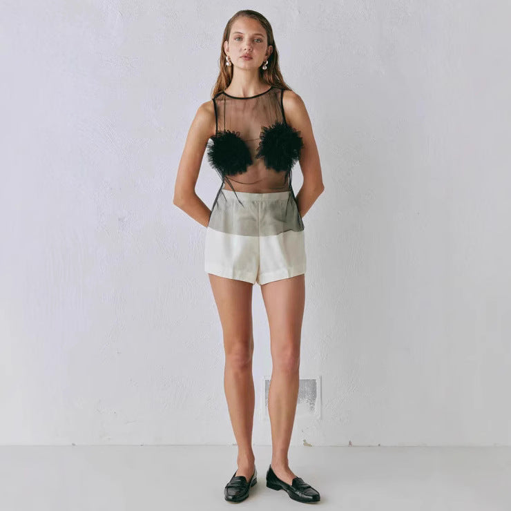 Women's Transparent Blouse with Voluminous Ruffles Skovae