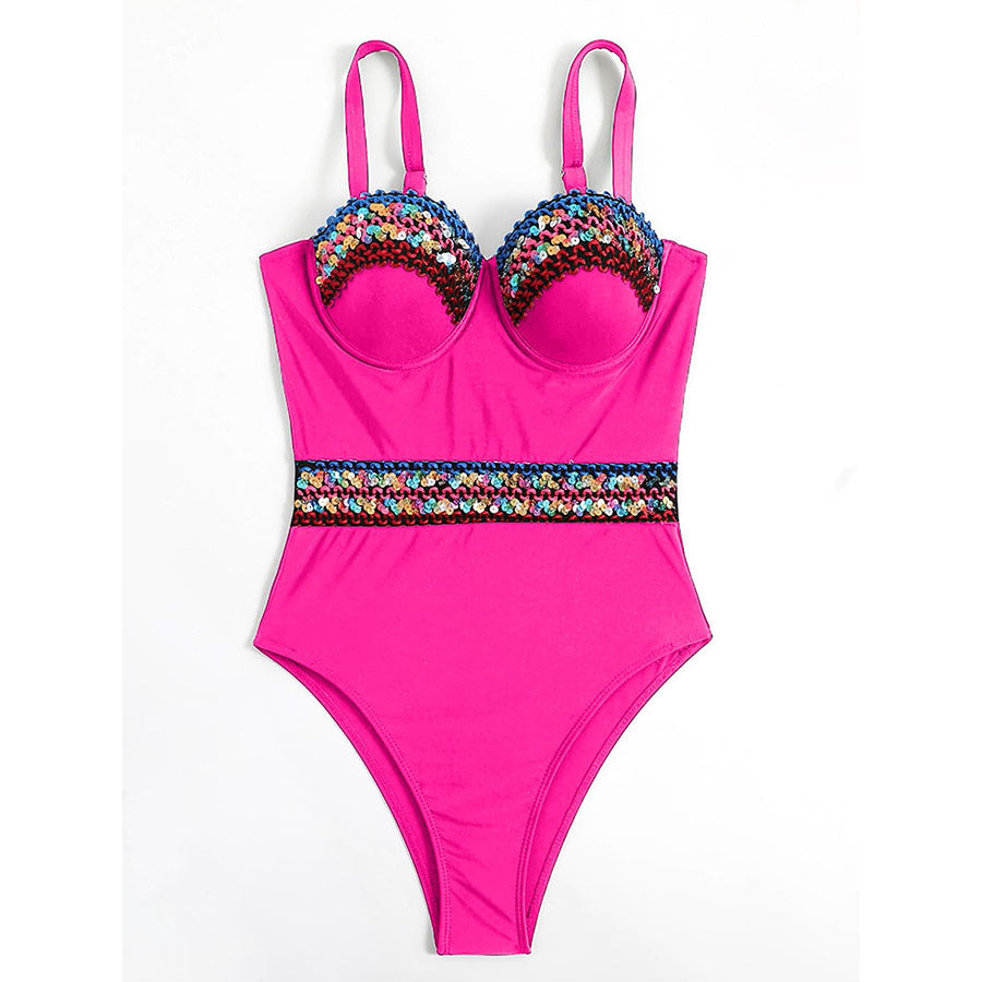 Dame one-piece badedragt med glitrende overdel og figursyet snit Stilla