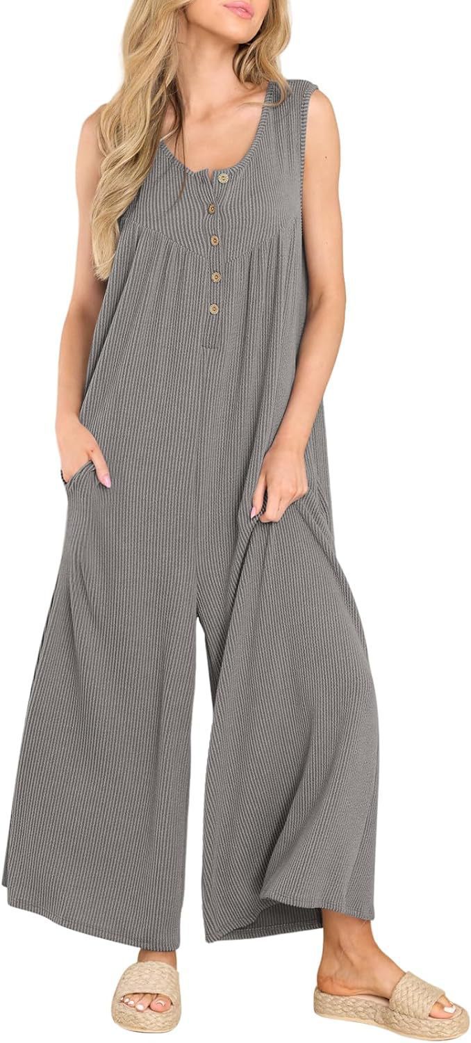Dame let jumpsuit med gennemgående knapdetaljer og bredt skåret ben Stilla