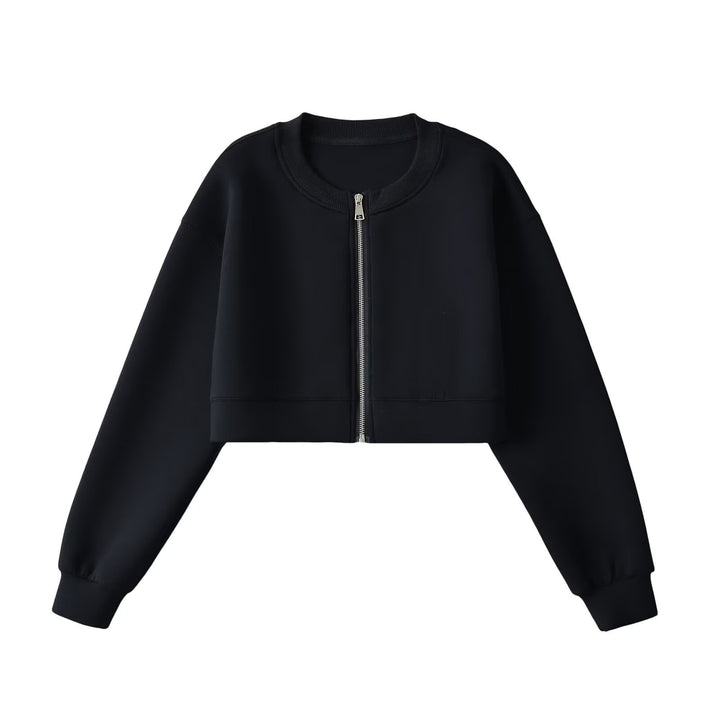 Dame cropped Sweatjakke med praktisk lynlås og afslappet skærep Stilla