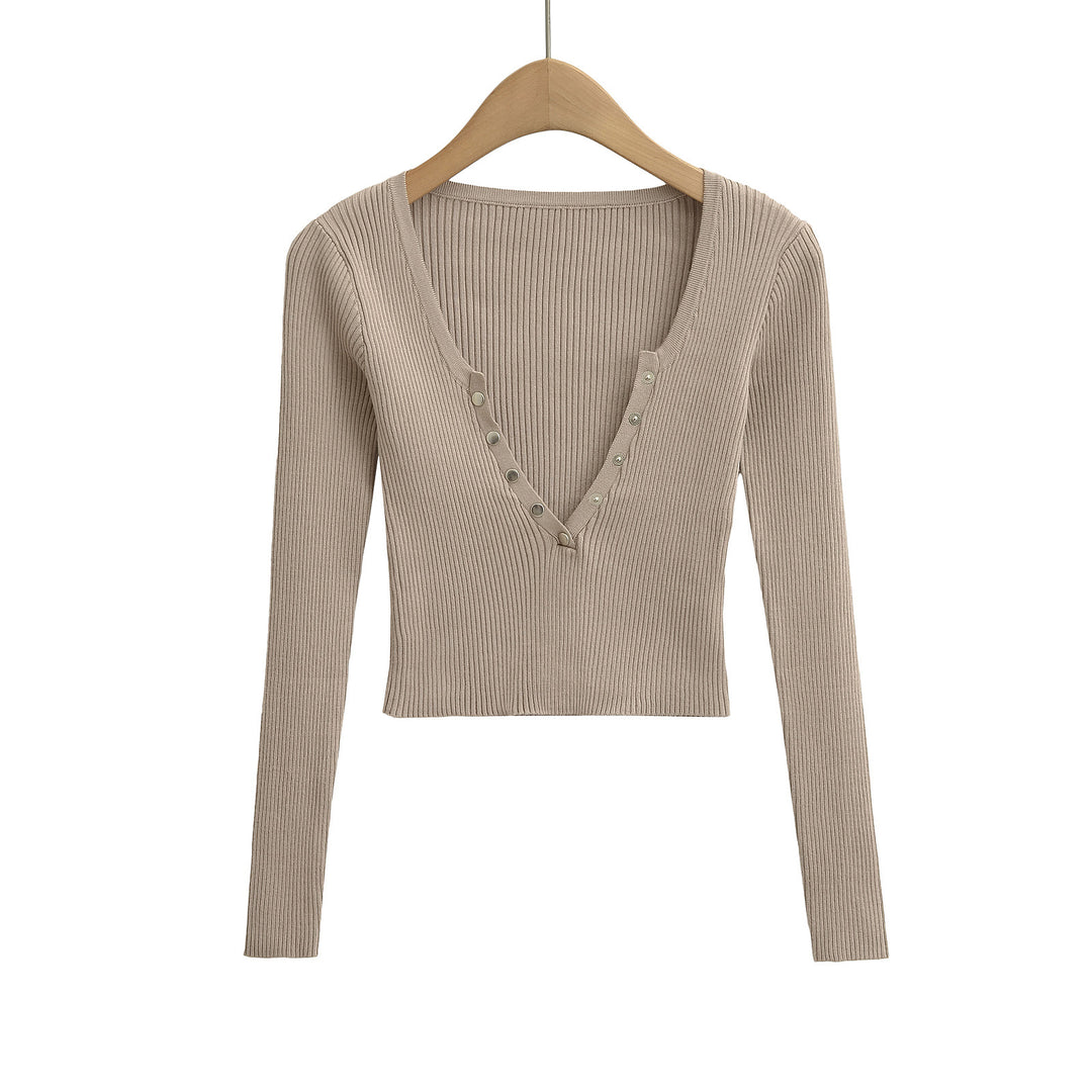 Dame Rib Langærmet Button-Up Top Stilla