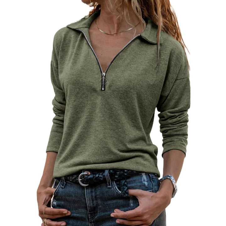 Dame sporty sweatshirt med moderne ståkrave og half-zip-design Stilla