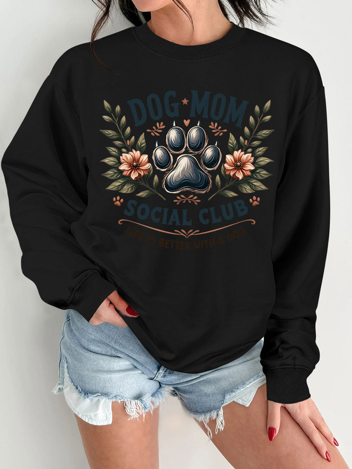 Kvindernes sweatshirt med trendy hundemotiv og forbedret print Stilla