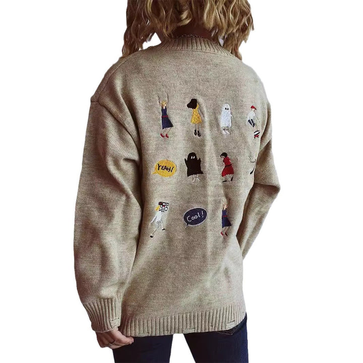 Kvinders cardigan med farverigt motiv Stilla