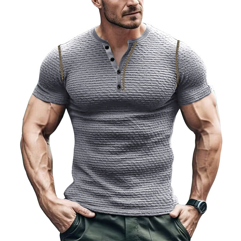 Herrer kortærmet Henley T-shirt med struktureret design og tætsiddende pasform Stilla