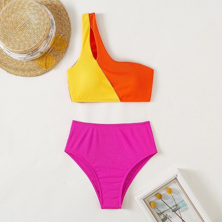 Dame Ensidet Triangel-Bikini med farverigt blokdesign Skovae