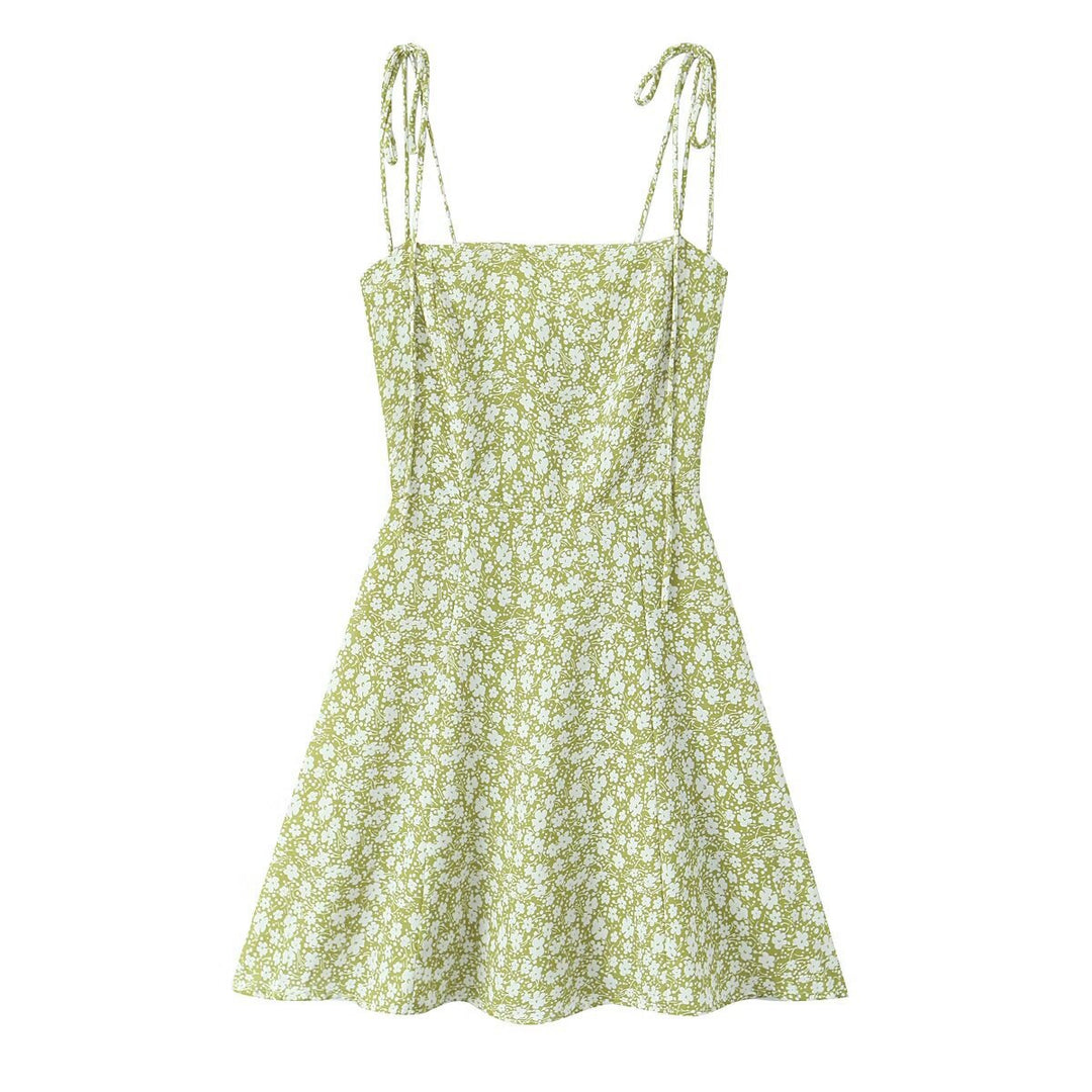 Dame Floral Print A-linje Mini Kjole med justerbare Bindebånd Stilla
