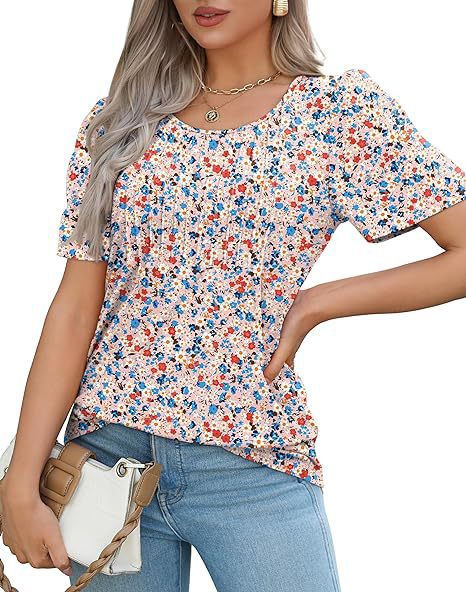 Dame T-shirt med feminin pufærmer og fine folder Stilla