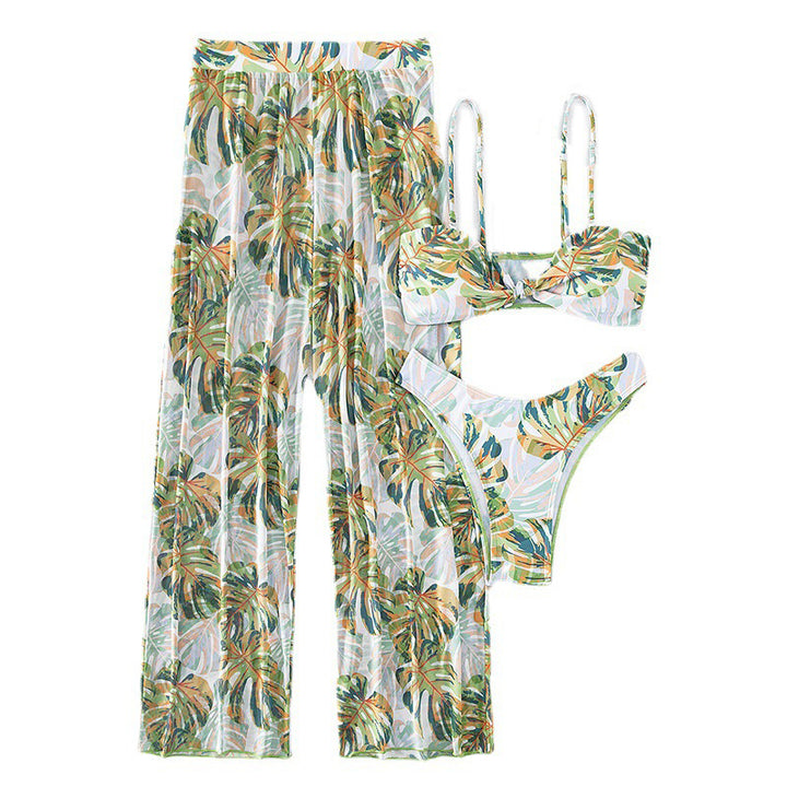 Dame bikiniset med blomster kimono og bindebånd Stilla