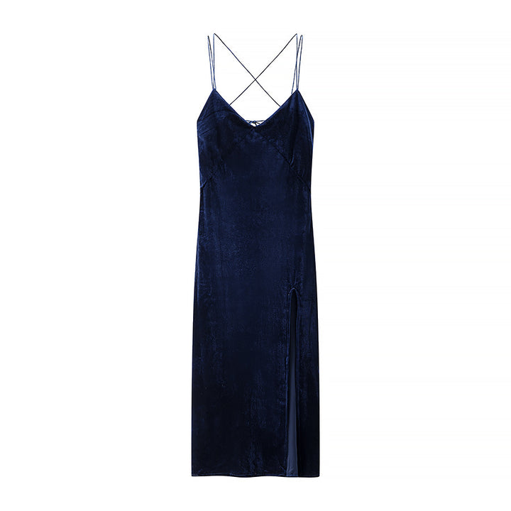 Dame Satin Maxikjole med justerbare stropper og elegant draperingsdesign Stilla