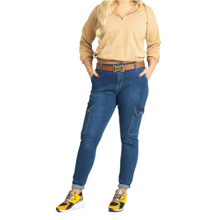 Dame Cargo-Jeans med høj talje og praktiske sidelommer Stilla