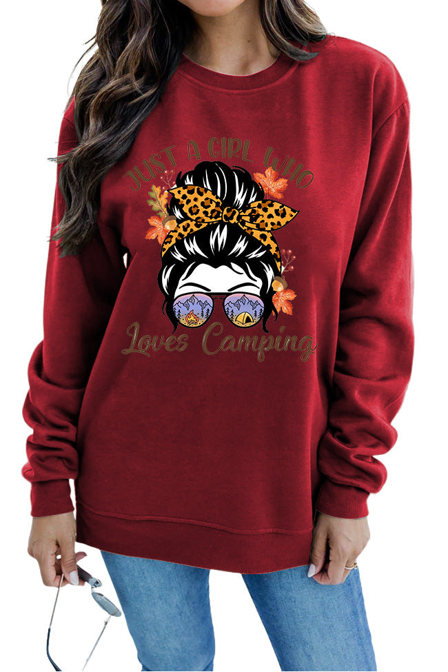Kvinders sweatshirt med kunstnerisk campingmotiv Stilla
