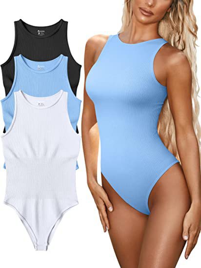 Dame sømløs badedragt med sporty snit og ribstruktureret design Stilla