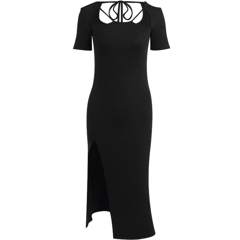 Dame figursyet Midi-kjole med moderne cut-out-detaljer og høj slids Stilla