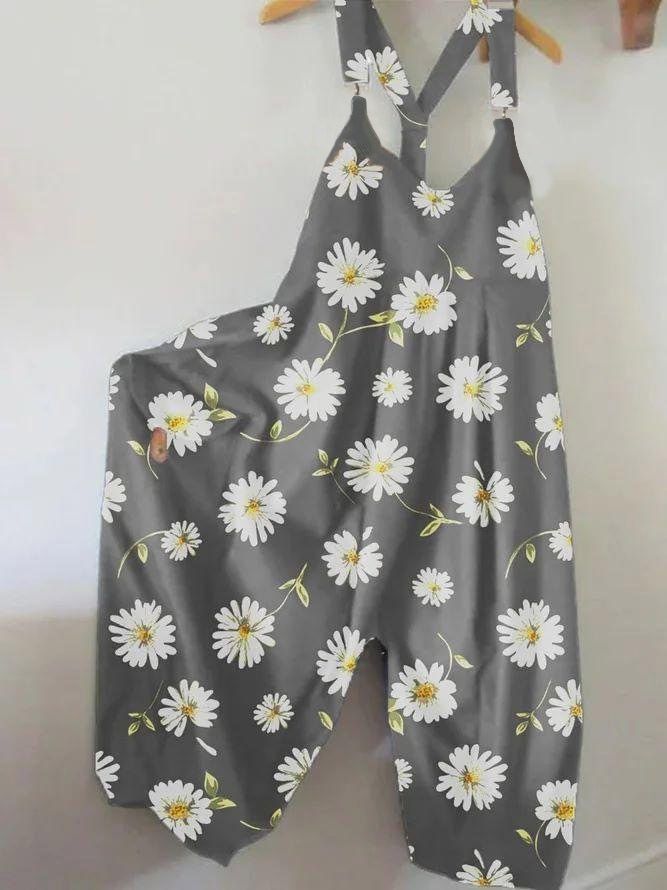 Dame Casual Jumpsuit med farverigt mønster og bredt skårne ben Stilla