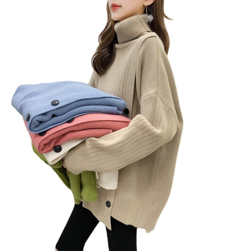 Femme Rullekrave Knap-Op Oversized Pullover Stilla