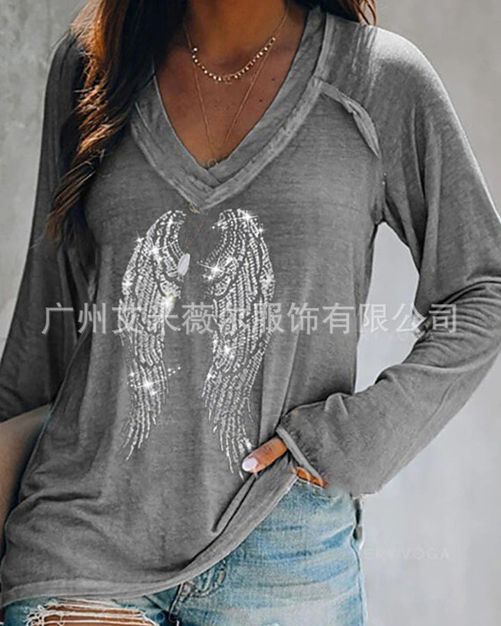 Stilla | Casual Lange Ærmer Pullover Dyb V-Hals T-shirt
