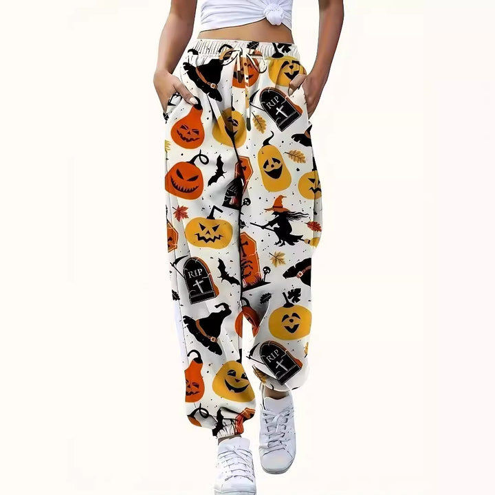 Dame fritidshose med Halloween-motiv og elastisk talje Stilla