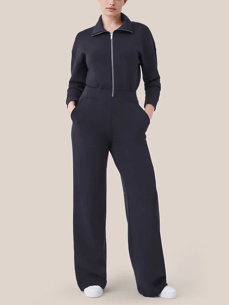 Dame afslappet jumpsuit med høj krave og sidelommer Stilla