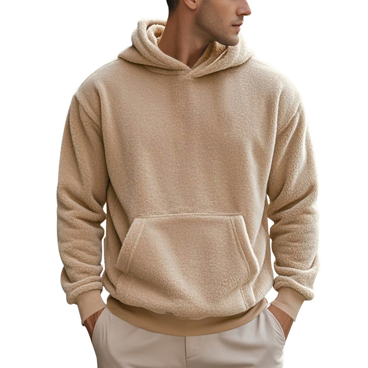 Herrer hyggelig fleece-hoodie med kengurulomme og elastiske mancher Stilla